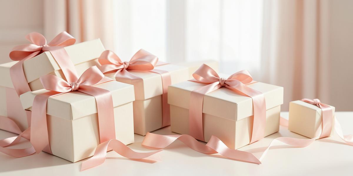 Caixas de presente elegantes com laços cor-de-rosa