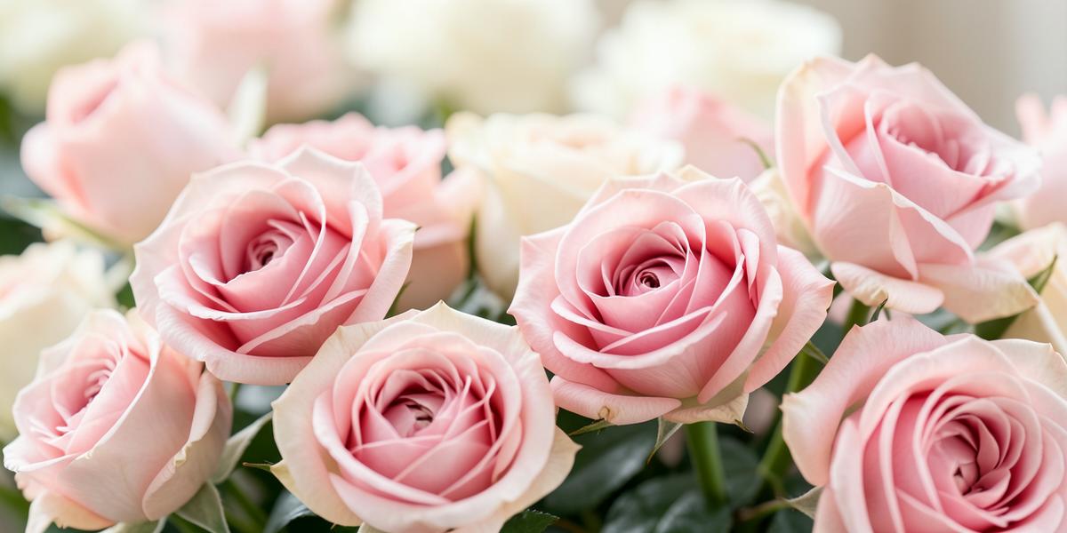 Ramos de rosas cor-de-rosa em tons suaves